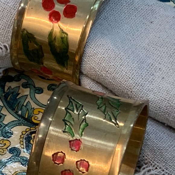 4 Vintage Solid Brass Holiday Napkin Holders - Picture 2 of 11